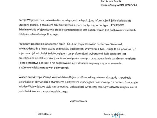 Informacja Prezesa Zarządu POLREGIO SA