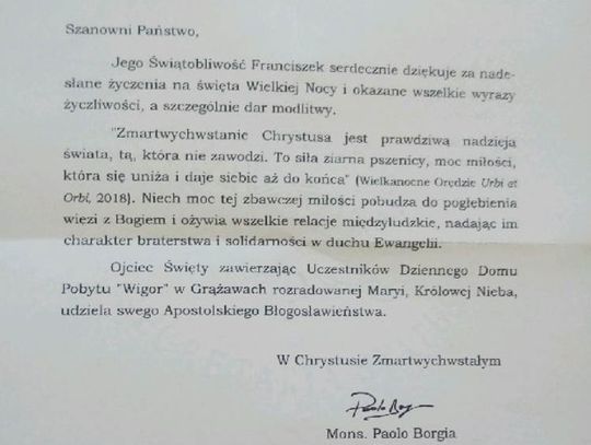 Seniorzy pękają z dumy. List z Watykanu