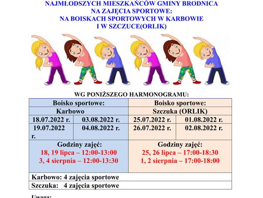 ZAJĘCIA SPORTOWE W KARBOWIE I W SZCZUCE