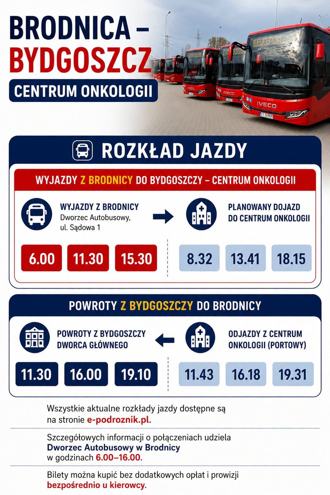 Połączenie autobusowe do Centrum Onkologii w Bydgoszczy