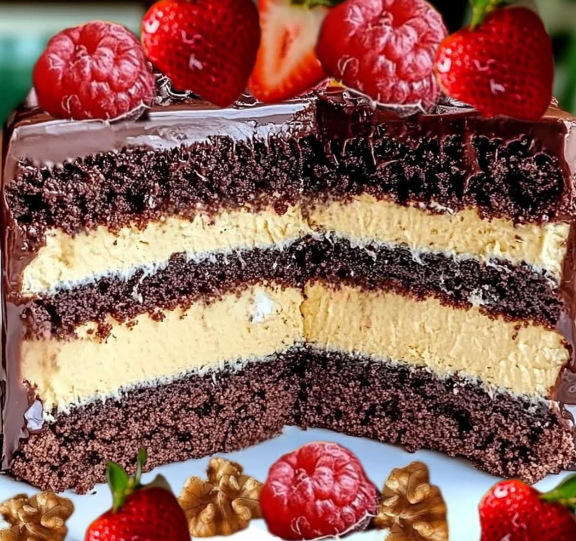 Tort czekoladowy z kremem i owocami
